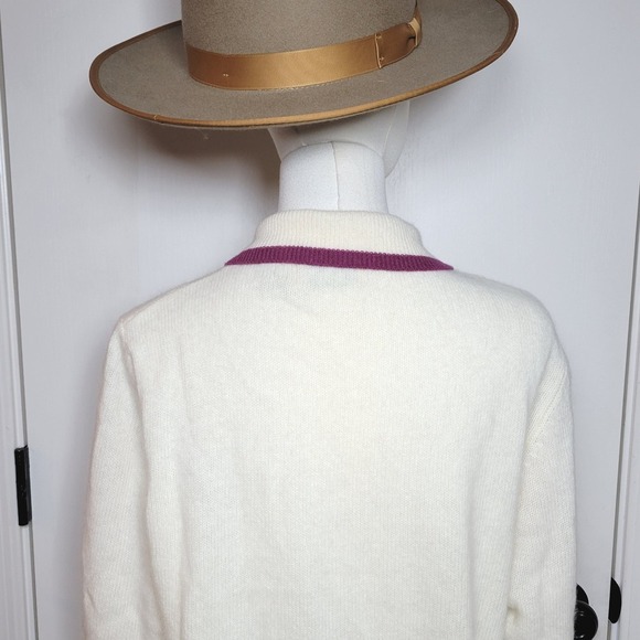 LL Bean Lambswool Angora Blend Polo Sweater Cream Medium Large Fall Winter - Picture 11 of 11